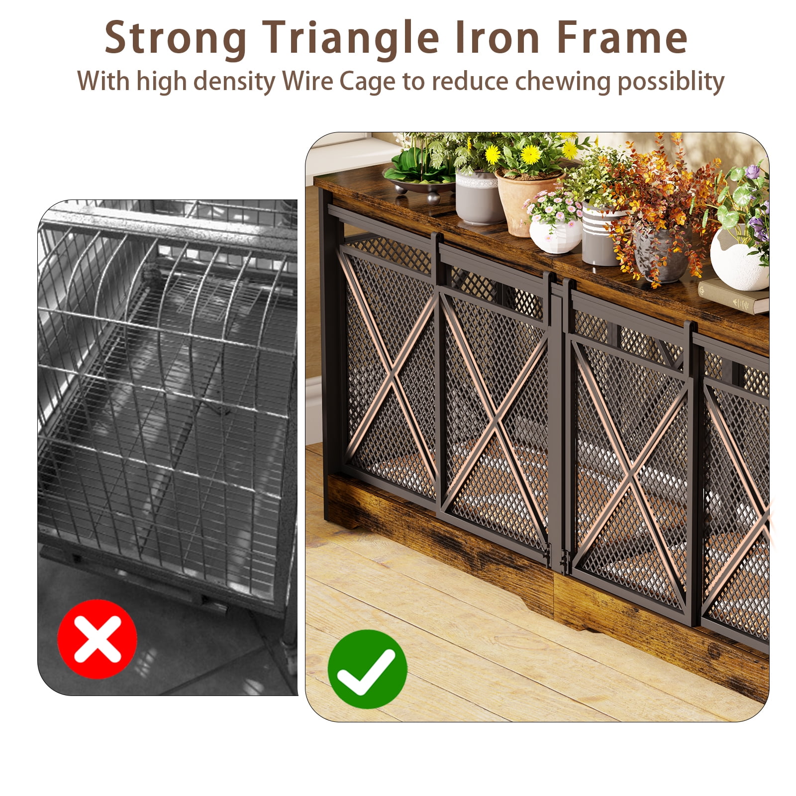 78 inch Double Dog Crate Furniture for 2 Dogs Lager Dog Wooden Crate Kennel table with Removable Divider Indoor Dog House for Small Medium Large Extra Large Size Brown