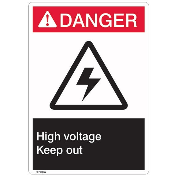 ANSI Z535 Rigid Plastic "Danger High Voltage" Sign, 7" x 10" (32 Units)