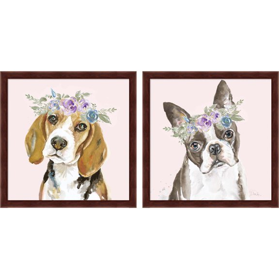 Great Art Now Flower Crown Pet by Patricia Pinto, 2 Piece Framed Art Set Each 13.25"W x 13.25H