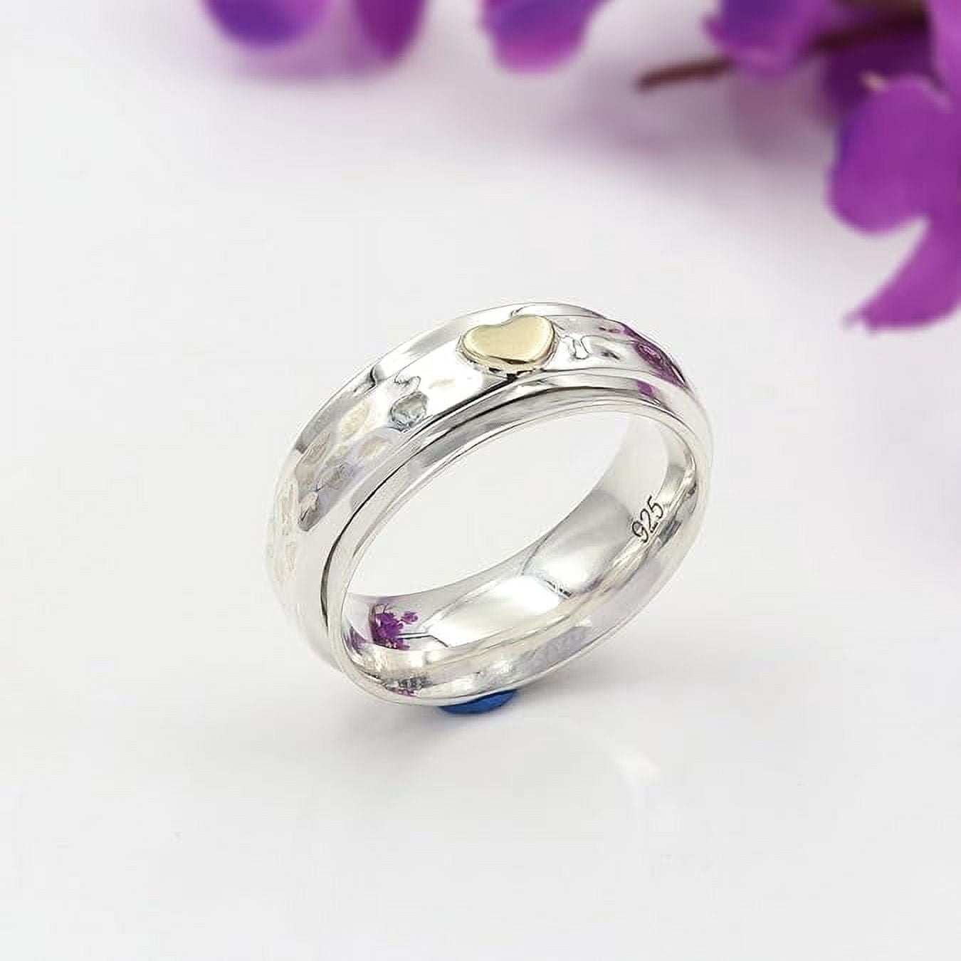 JAY JOOLS Golden Heart Fidget Spinner Ring - Anxiety Ring in 925 Silver for Women