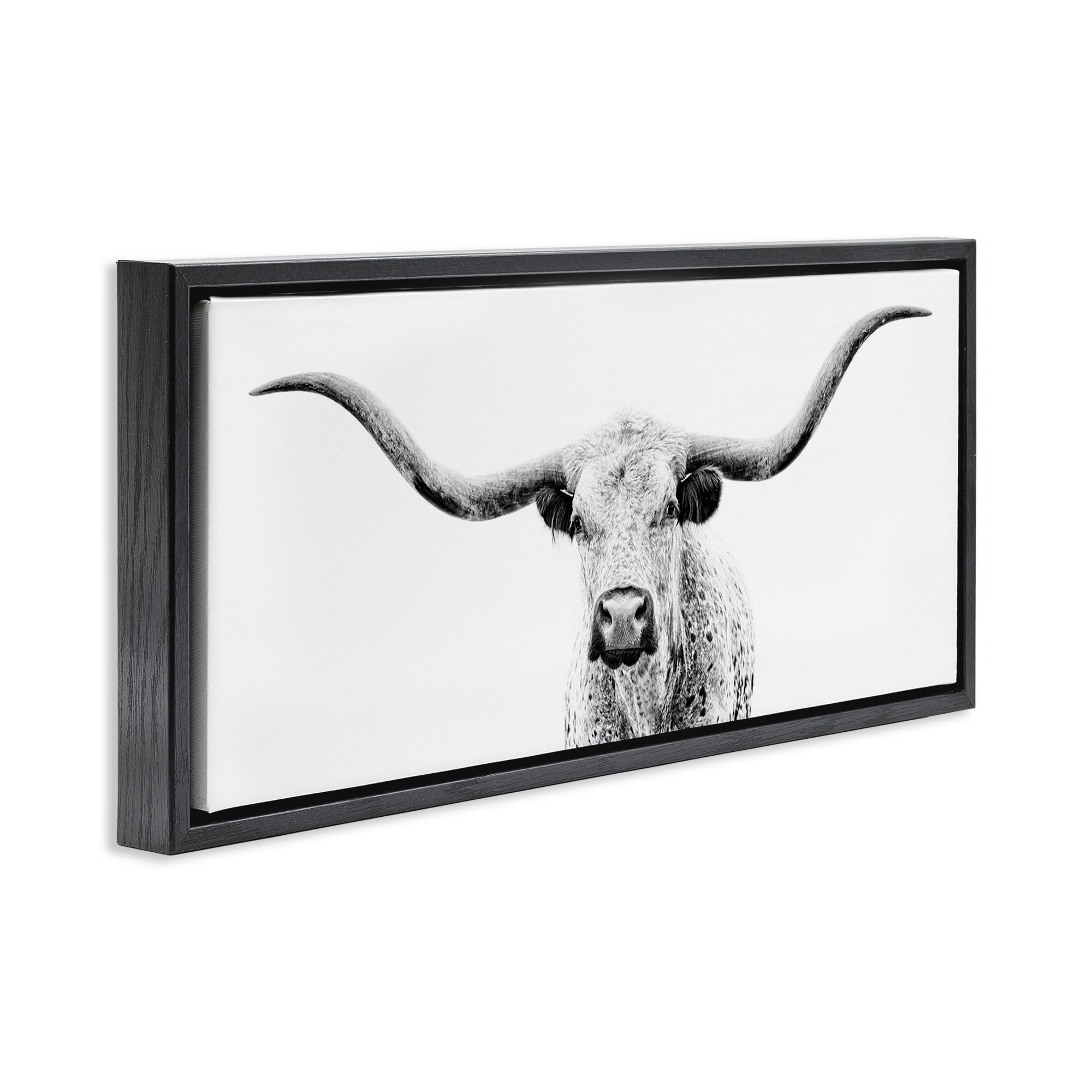 Stupell Industries Modern Longhorn Cattle Gazing Animals & Insects Photography Black Floater Framed Canvas Art Print Wall Art, 25 x 11