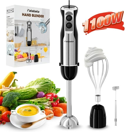 Fatabeta Immersion Blender, 1100W Immersion Blender Handheld with 21 Speeds & Turbo Boost – 3-in-1 Hand Blender for Purees, Baby Food, Milkshakes, Soups & Smoothies