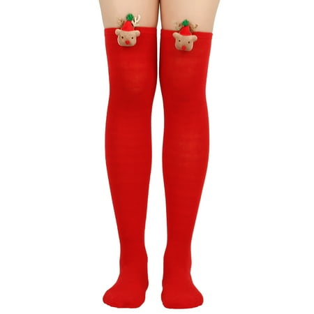 

Women Striped Over Knee Socks Thigh High Stockings Cute Elk Long Over Knee High Socks for Christmas Daily Wear