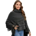thumbnail image 4 of Women's Poncho Sweater Shawl Warm Wrap Hooded Cape with Fringe for Indoor and Outdoor, 4 of 6