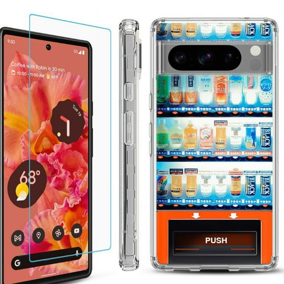 OneToughShield ® Compatible with Google Pixel 8 Pro, Shockproof Phone Case, with Tempered Glass Screen Protector - Vending Machine