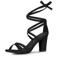 thumbnail image 1 of BLISSFUL STEP Women's Solid Color Lace up High Block Heeled Sandals, 1 of 7