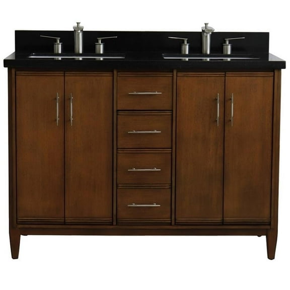 MCM 49" Double Rectangle Sink Vanity in Walnut/Black Granite Stone
