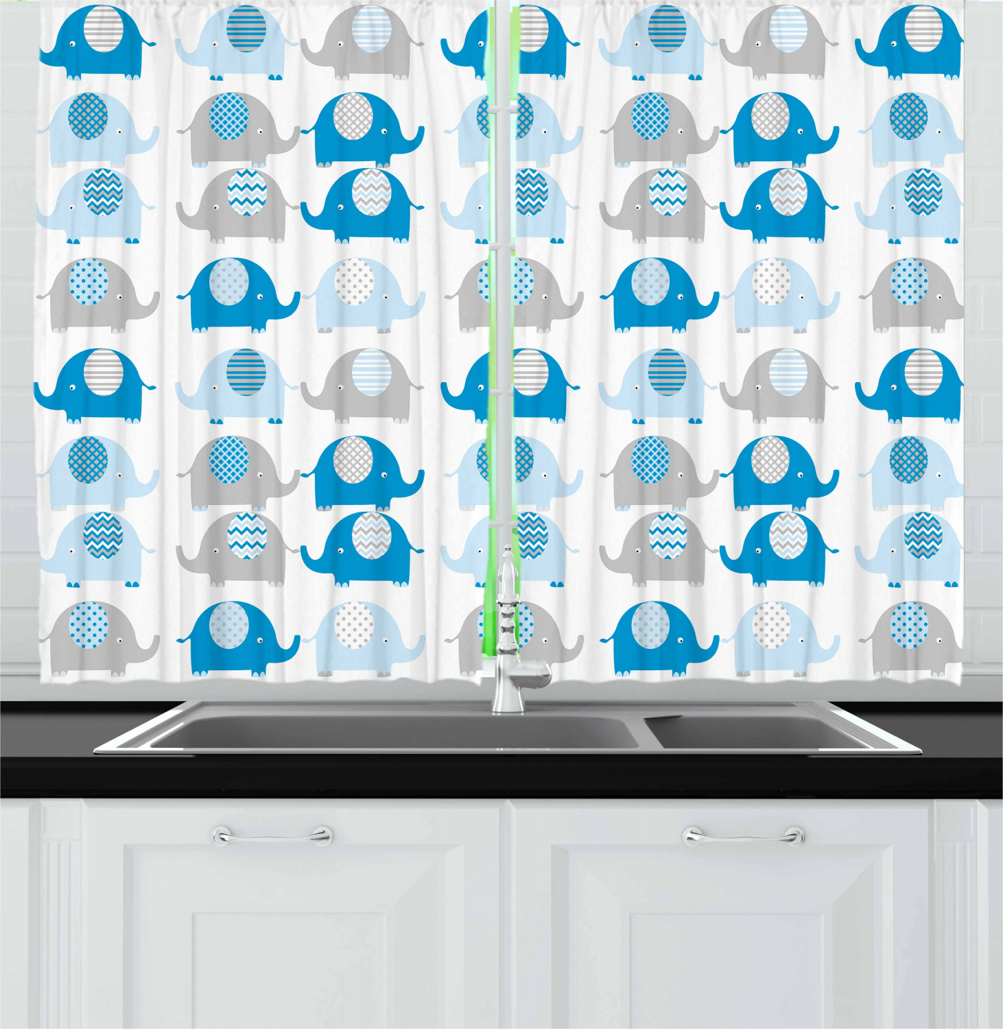 Nursery Curtains 2 Panels Set, Lovable Elephants with Abstract Designs