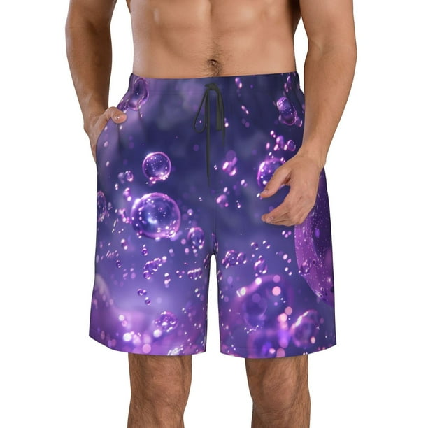 Balery Purple Bubble Abstract Art Traje de Baño Estilo Hawaiano para Hombre, Shorts de Secado Rápido con Bolsillos-Large