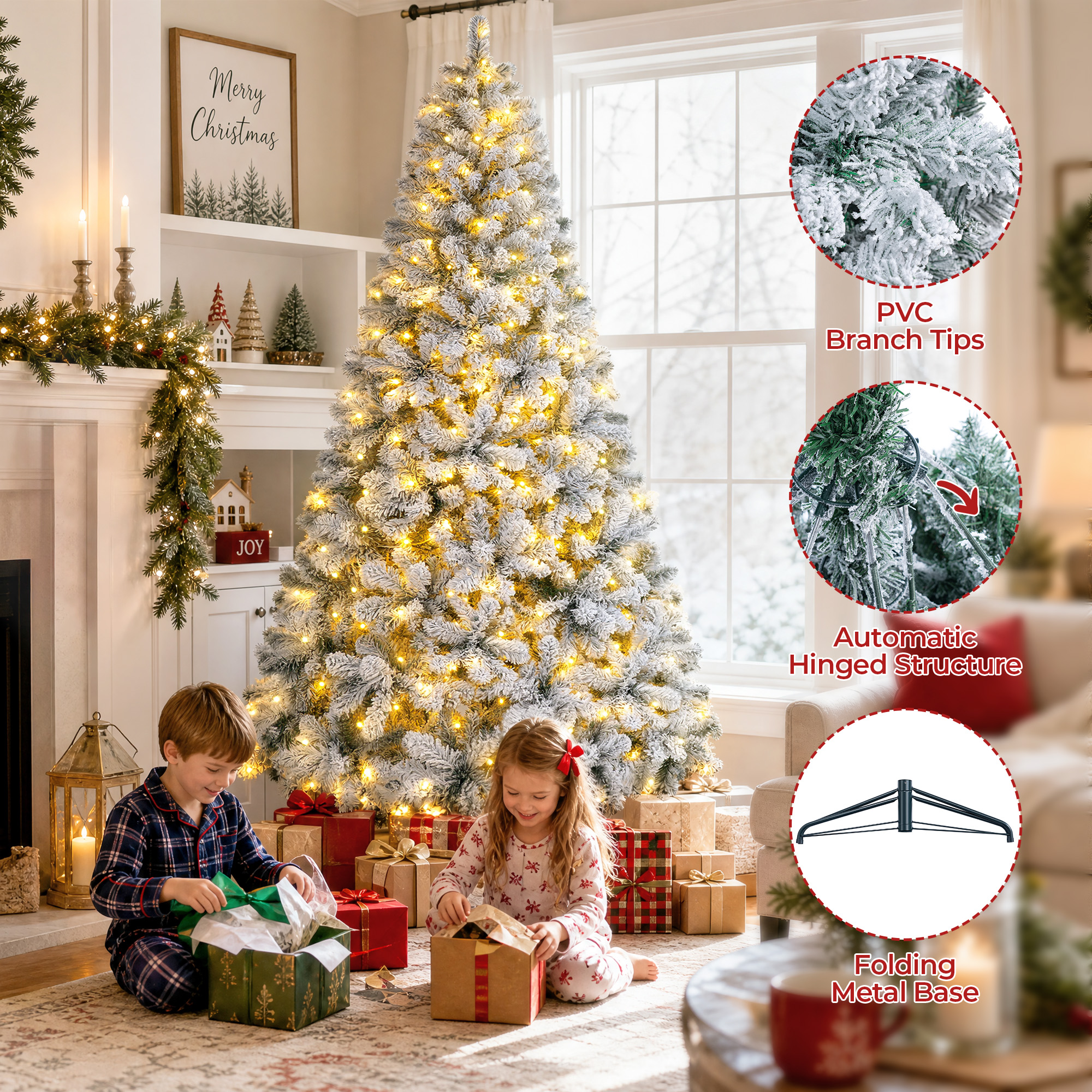 FIRSTNESS 7.5ft Pre-Lit Snow Flocked Christmas Tree, 11 Light Modes photo 7