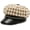 Khaki, variant on Plaid Newsboy Cap for Women PU Leather Newsboy Hats Tweed 8 Panels Octagonal Hats with Metal Chain Decoration