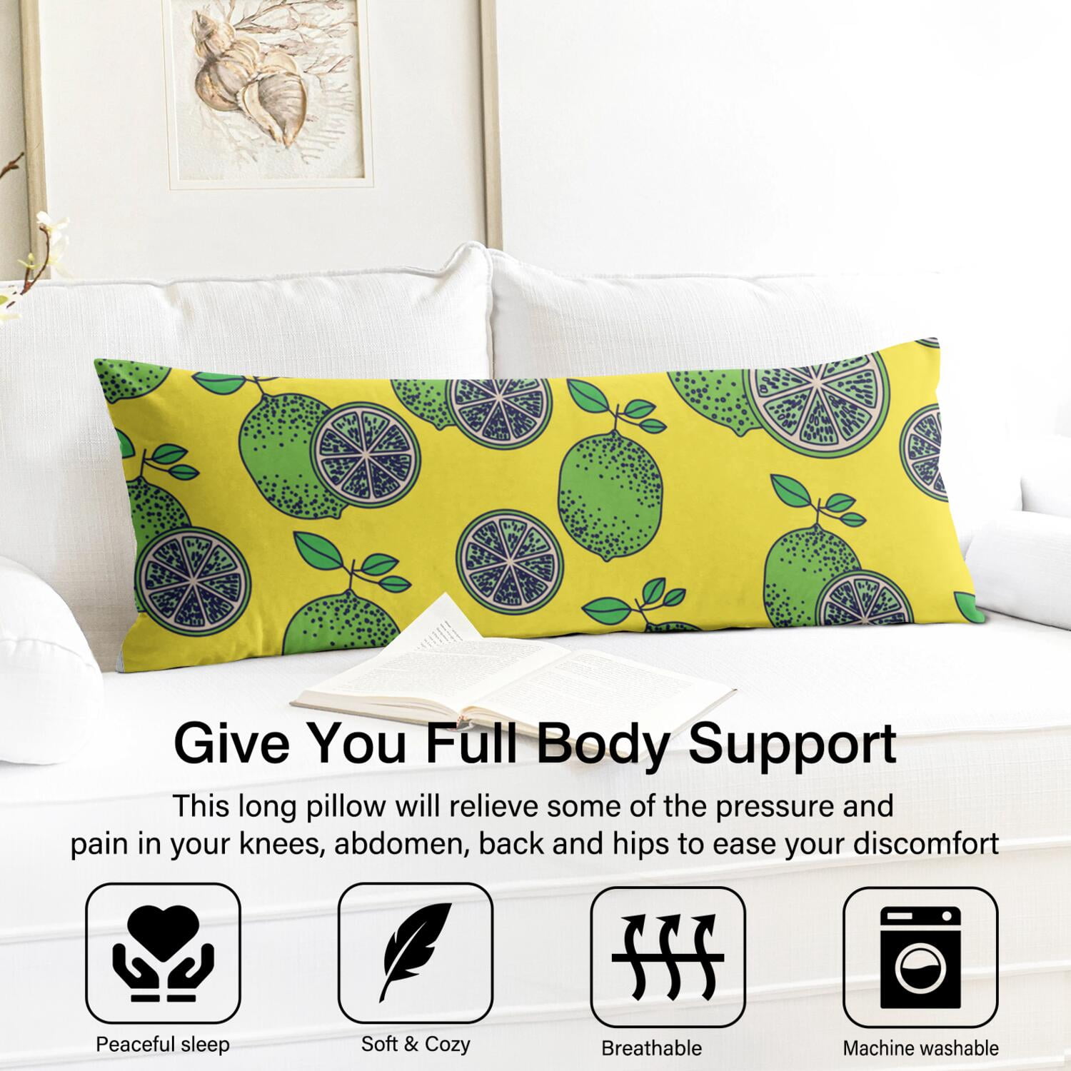 Summer Fruit Lemon Body Pillow Cover 20x54 - Retro Bright Yellow Design Stretchy Durable Pillow Case for Back & Knee Support