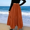 thumbnail image 5 of Hduncf Skirts for Women Elastic High Waist Long Skirt Solid Color Casual Flowy Tiered Skirt Trendy Summer Half Body Skirt Orange S, 5 of 6