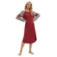 thumbnail image 4 of WBQ Long Nightgown, Womens Crew Neck Loungewear Raglan Long Sleeve Sleepwear Loose Sleep Dress Red S-2XL, 4 of 12