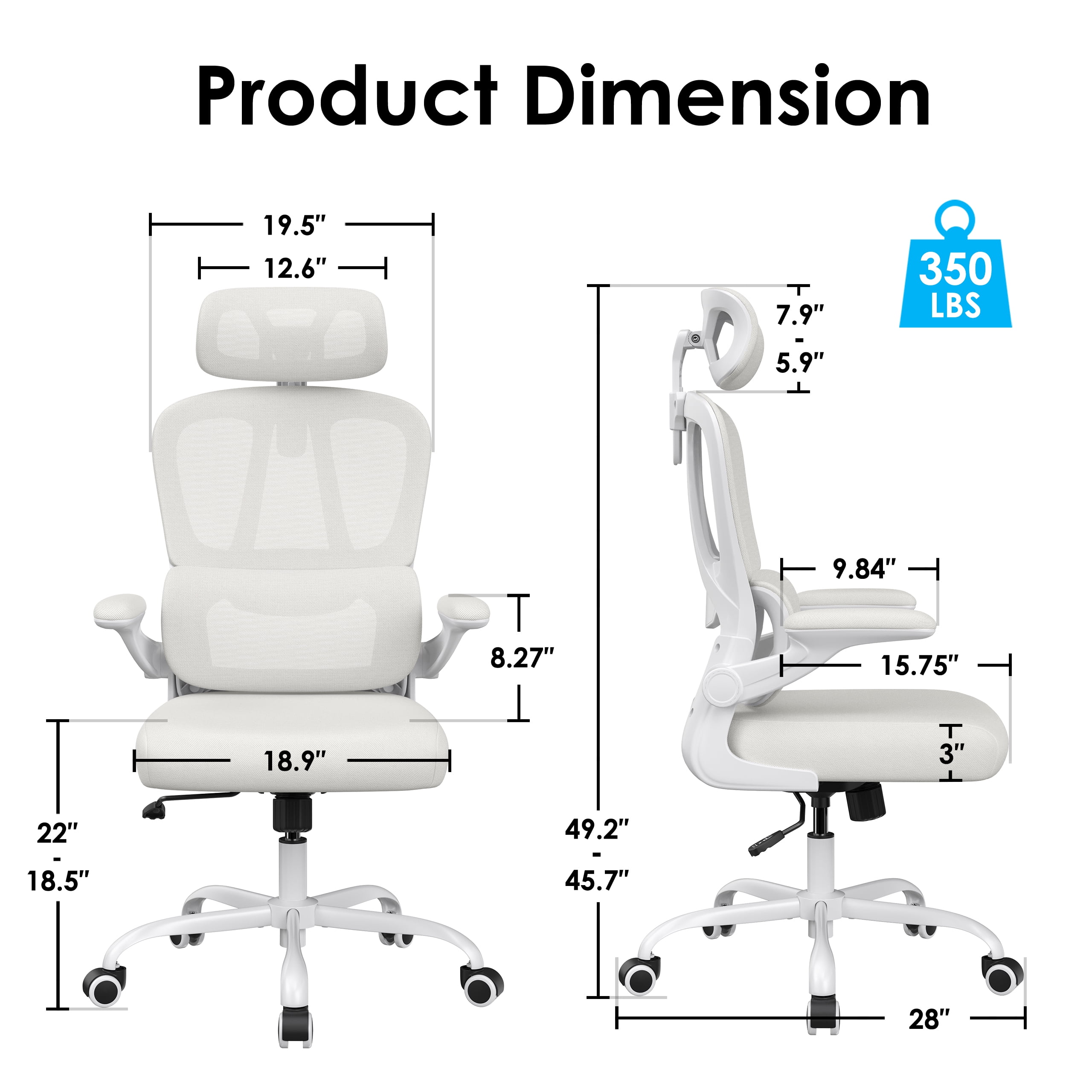 Farini Ergonomic Office Chair, Adjustable High Back Mesh Desk Chair with Lumbar Support, 2D Headrest , Beige
