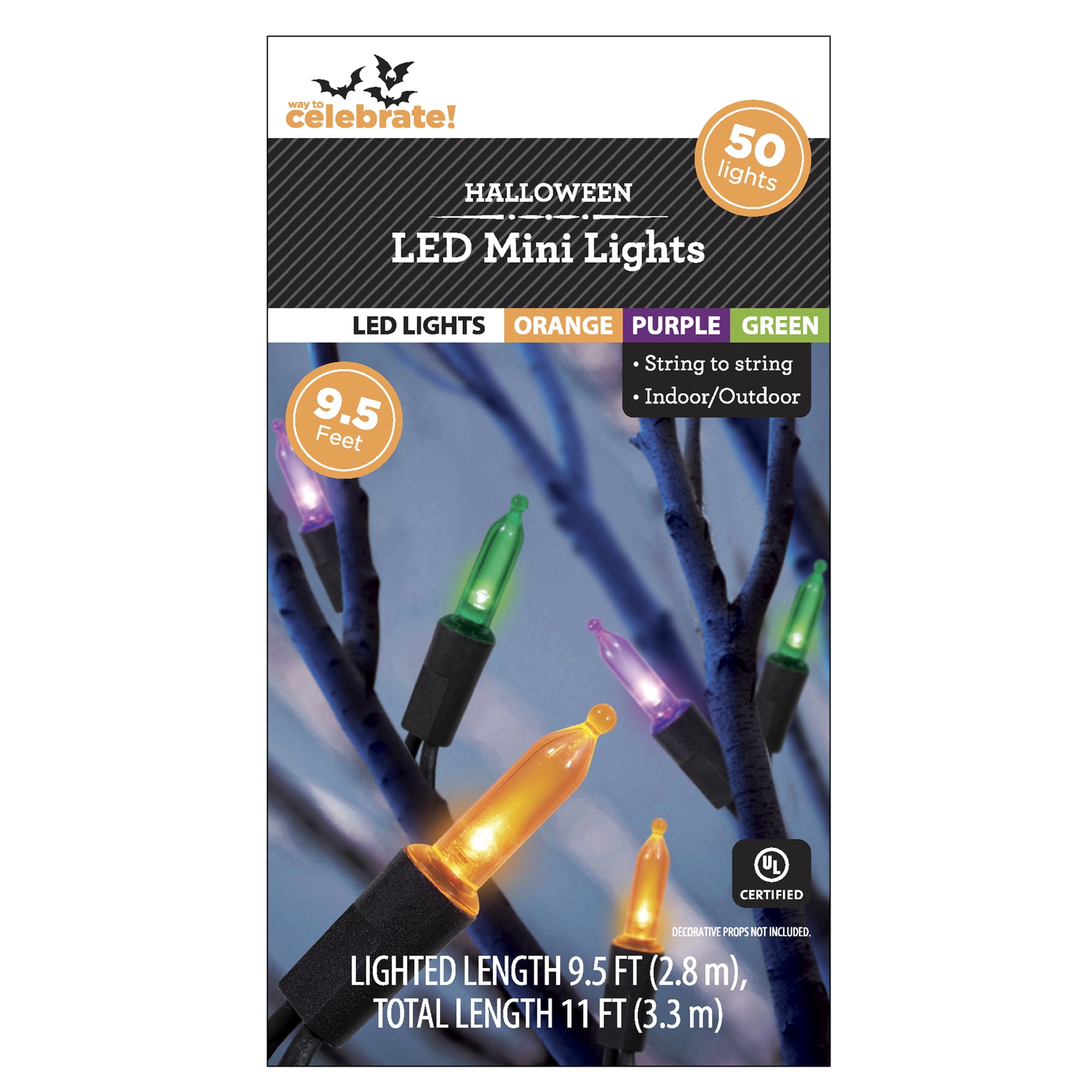 Multicolor Lights, 50CT, LED Minis, 9.5ft, Halloween Indoor/Outdoor, by Way To Celebrate