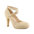 thumbnail image 1 of BLISSFUL STEP Escarpins à Talons Aiguilles à Plateforme à Brides Croisées pour Femmes Beige (Taille 6), 1 of 6