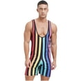 thumbnail image 1 of Zaldita Men's Striped Sleeveless Boxer Shorts Leotard Deep U Neck Racerback Slim Fit Rompers Rainbow M, 1 of 6