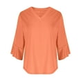 thumbnail image 4 of FAIWAD Women Blouses Dressy Casual Ruffle 3/4 Length Sleeve V Neck Tshirts Trendy Loose Office Work Shirts, 4 of 9