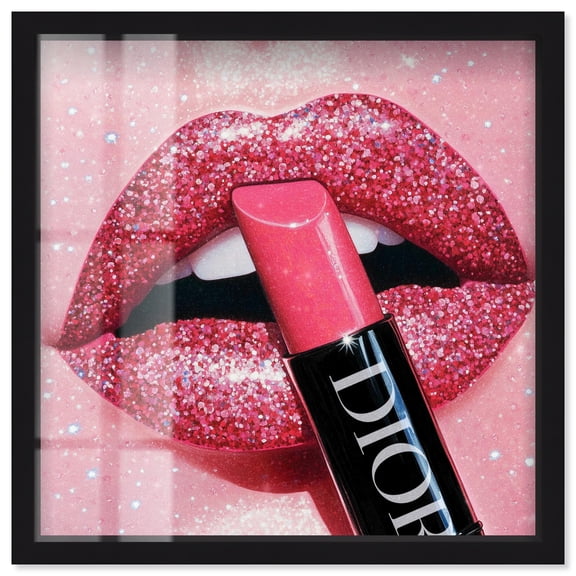 Lipstick Sparkle Girl Shadowbox Print Fashion Art Prints by Art Remedy, Black Frame, 12 x 12
