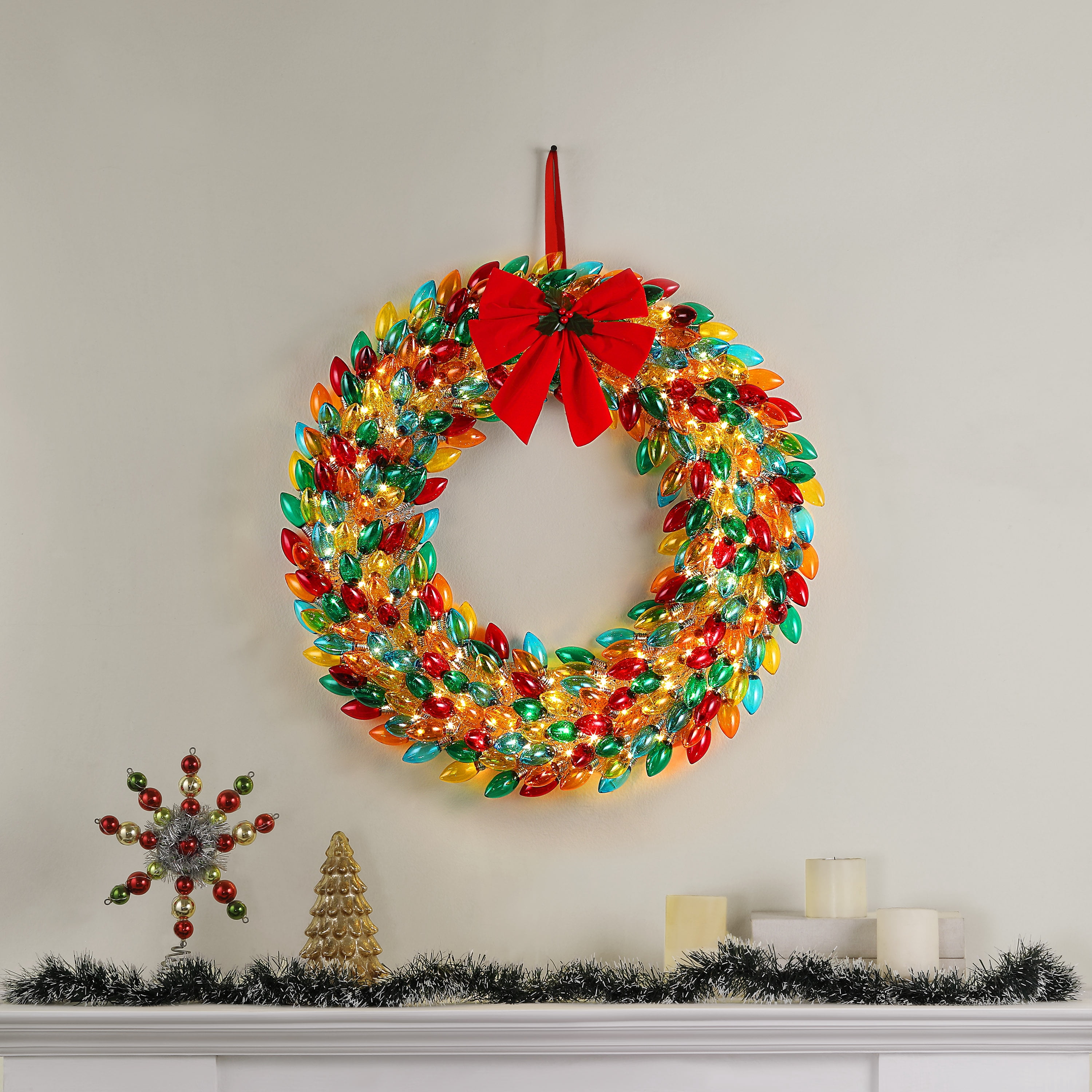 Mr. Christmas 30 in. Retro C9 Bulb Christmas Wreath Decoration