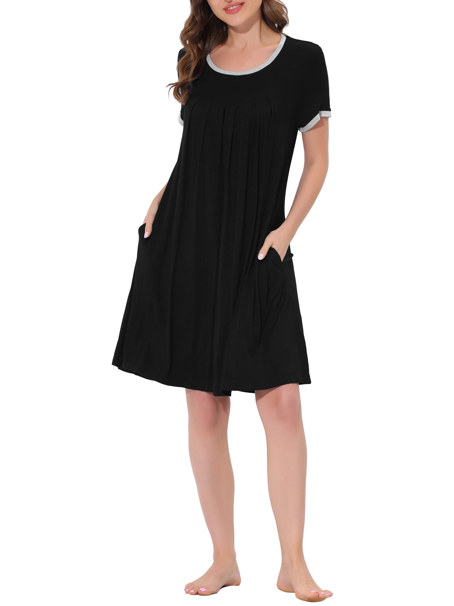Unique Bargains Women's Sleepwear Pajama Dress Strtechy with Pockets Lounge Nightgown