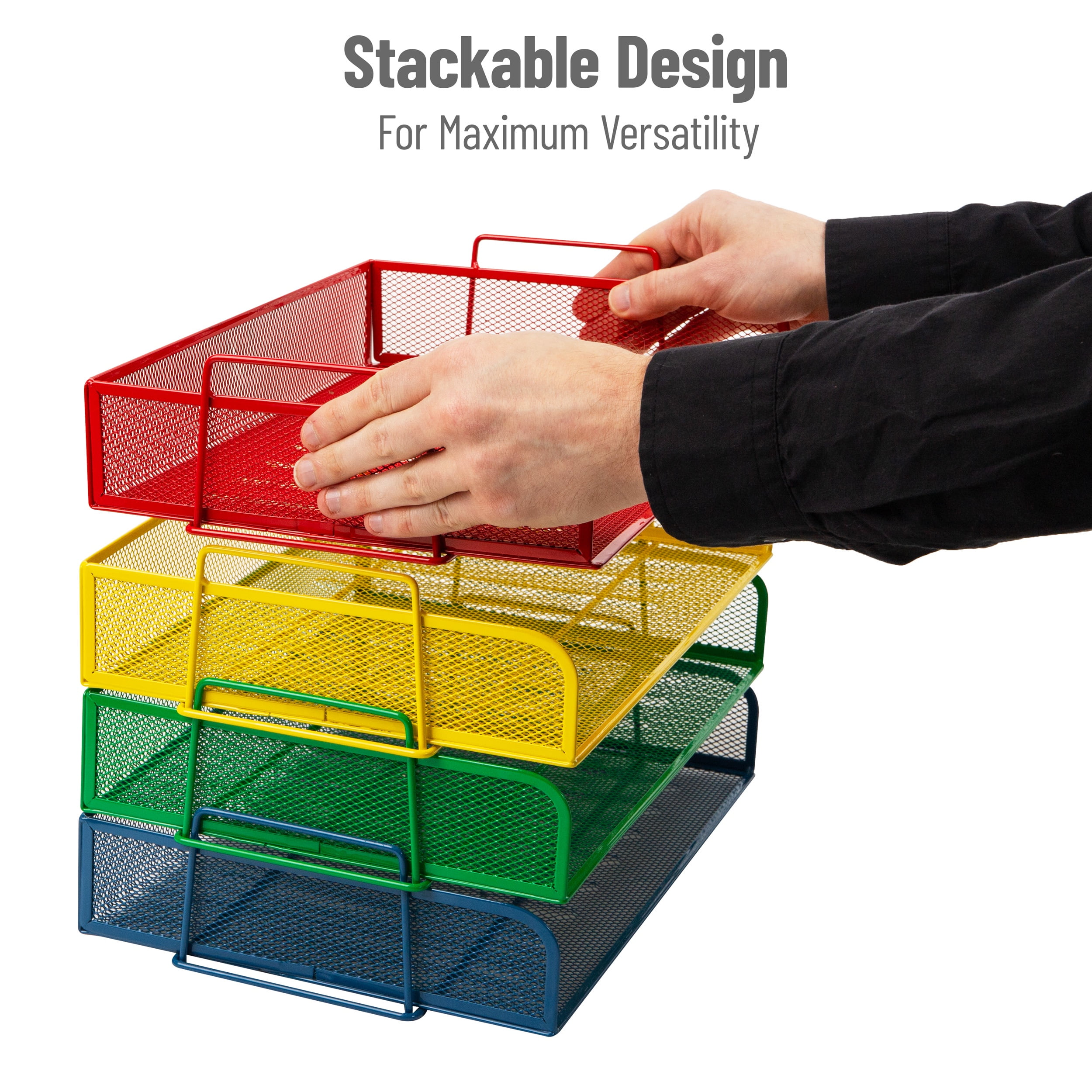 Mind Reader Stackable Paper Tray, Desktop Organizer, File Storage, Metal Mesh, 4 Piece, Multi