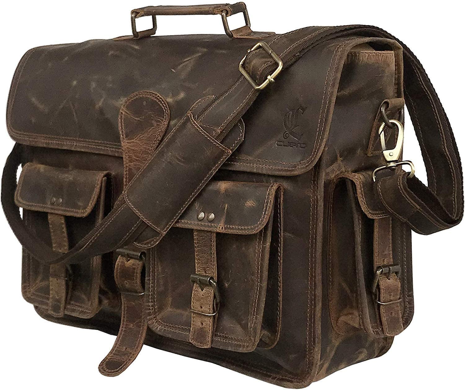 Leather 14 Inch Laptop Messenger Bag Vintage Briefcase Satchel for Men and Women