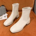 thumbnail image 4 of NECHOLOGY Botas Mujer Zapatos Botines mujer Moda mujer cuero artificial Color sólido otoño suela gruesa tacones cuadrados cremallera botines cortos zapatos de punta cuadrada (Beige, 9), 4 of 5