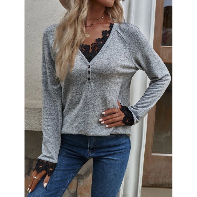 Top De Jersey Para Mujer, Prendas De Punto De Encaje Para Mujer, Lavable A Máquina Para El Trabajo Para La Oficina ANGGREK EG1711