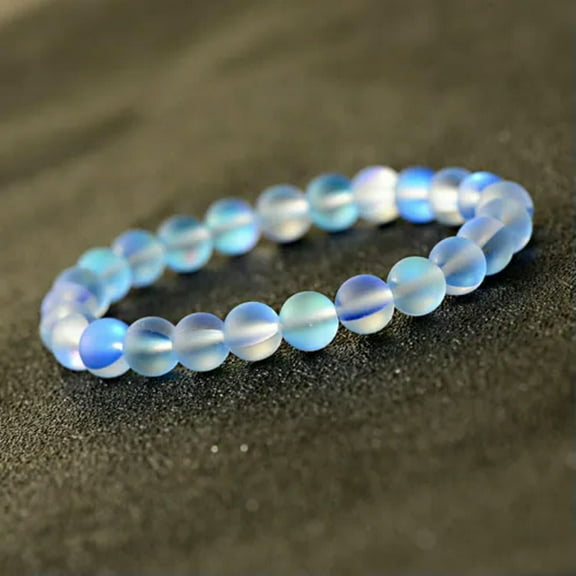 EOEMY Round Matte Mystic Aura Quartz Gemstone Bracelet Glowing Aura Moonstone Bracelet-2#-10mm