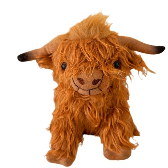Vaca de las Tierras Altas de Escocia de peluche, juguete de peluche suave realista para fanáticos, niños, niñas, amigos de niños (marrón)
