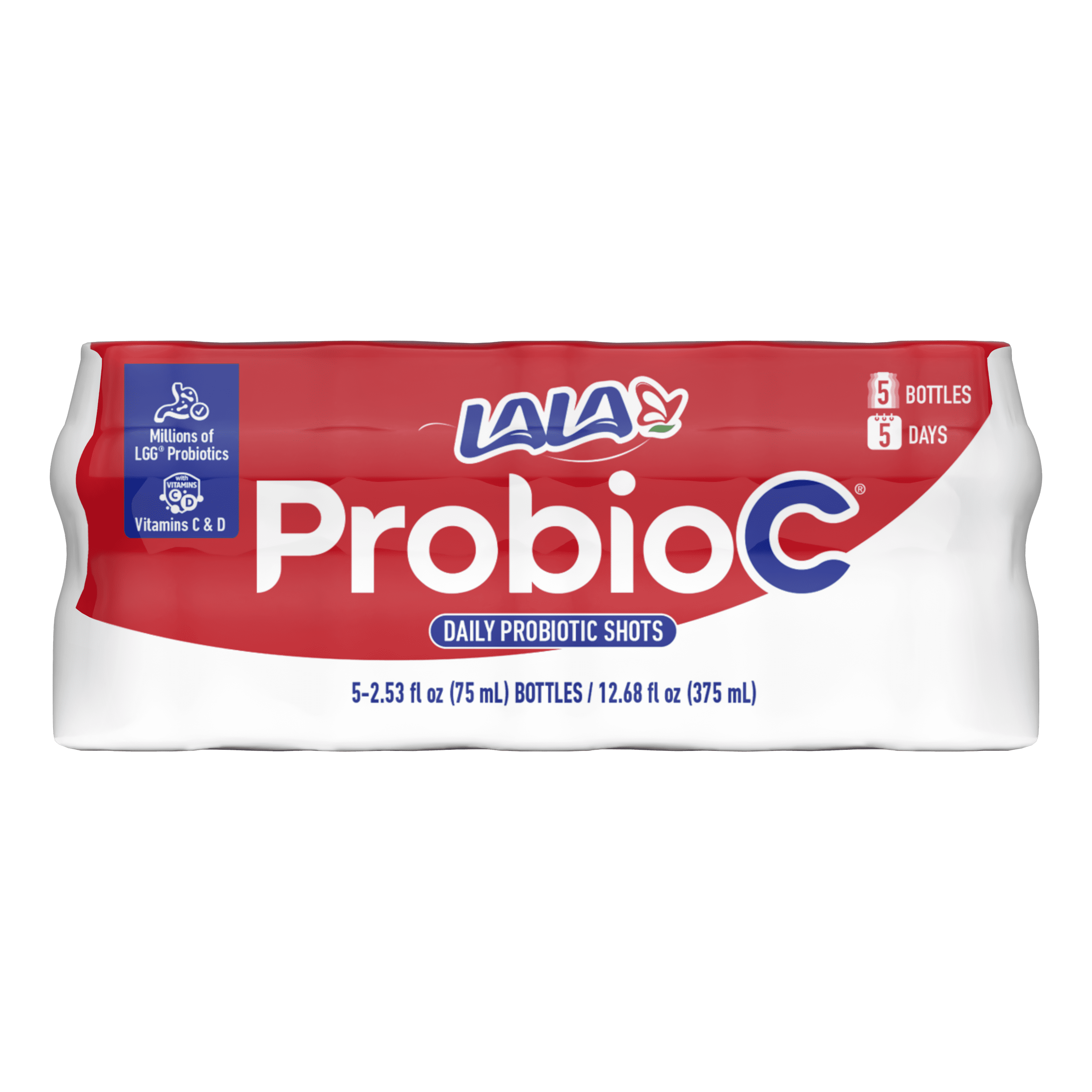 LALA ProbioC Daily Drinkable Probiotic Drink Shot, Fat-Free, Plain, 2.5 oz (5 Pack)