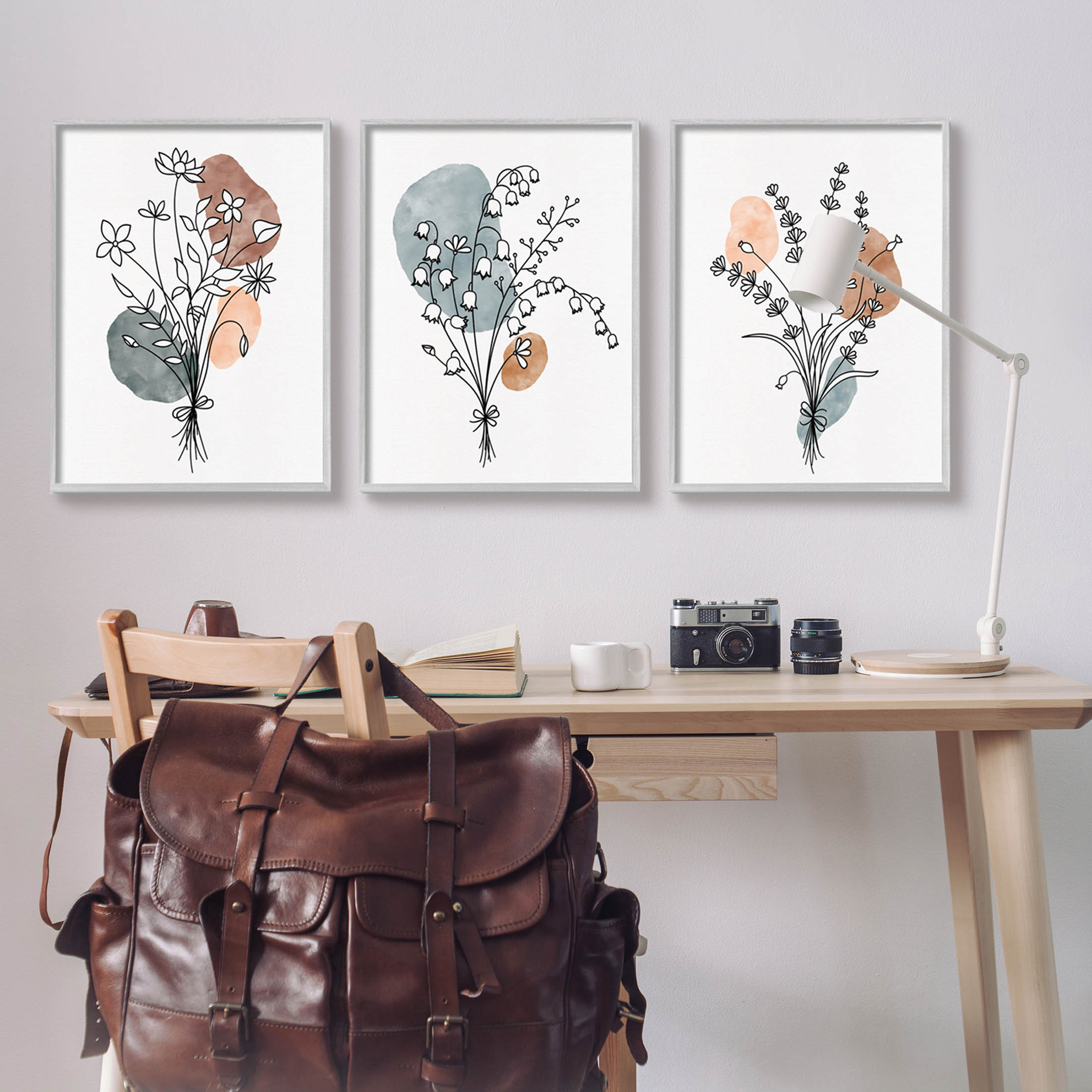Stupell Industries Neutral Bohemian Herb Bunches Graphic Art Gray Framed Art Print Wall Art, Set of 3, Design by JJ Design House LLC