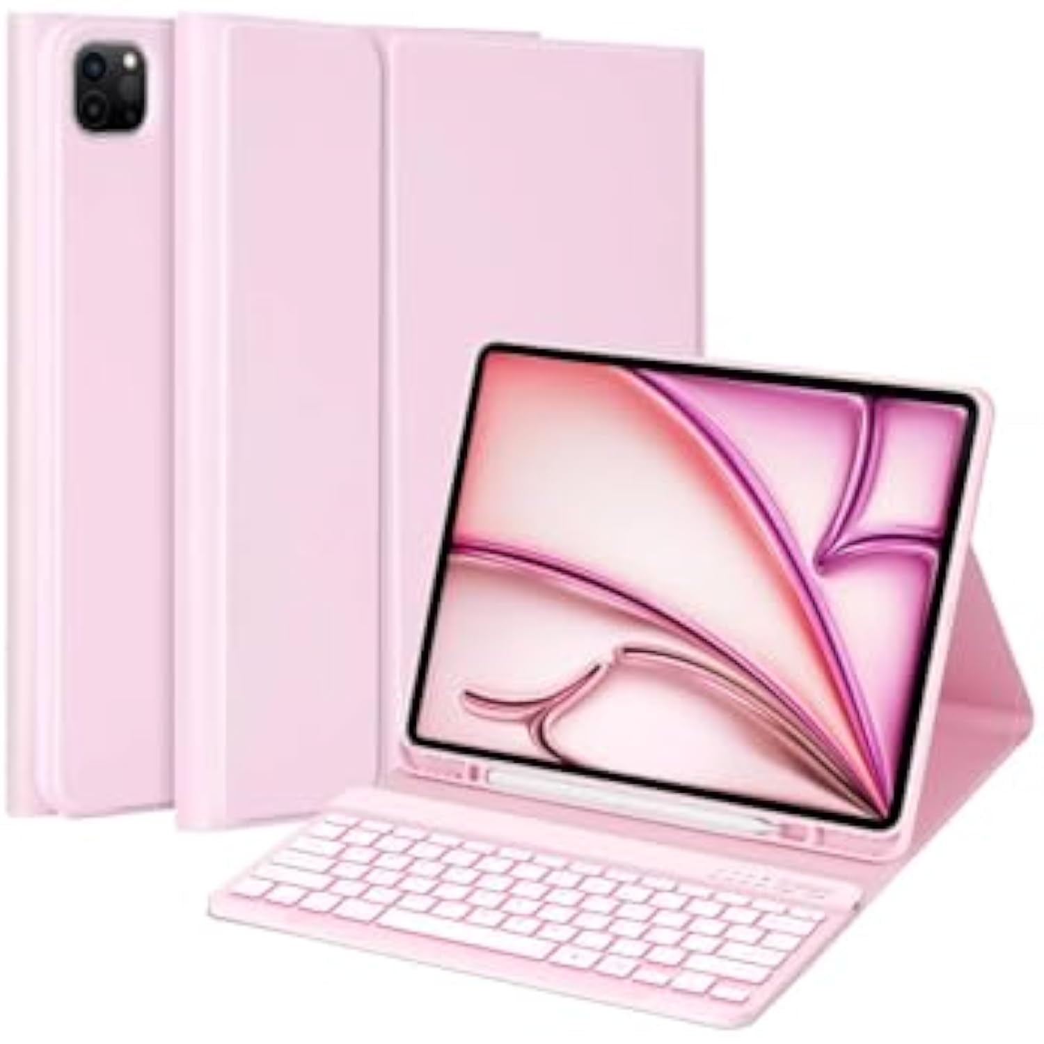 Backlit Wireless Bluetooth Keyboard Folio with Pencil Holder for 12.9-inch iPad Pro, iPad 5th/6th Gen & 13-inch iPad Air M2 (2024) / M3 (2025)，Pink