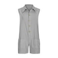 thumbnail image 4 of Mefallenssiah Women'S Fashionable Solid Color Cotton Linen Loose Button Casual Shorts Jumpsuit, 4 of 7