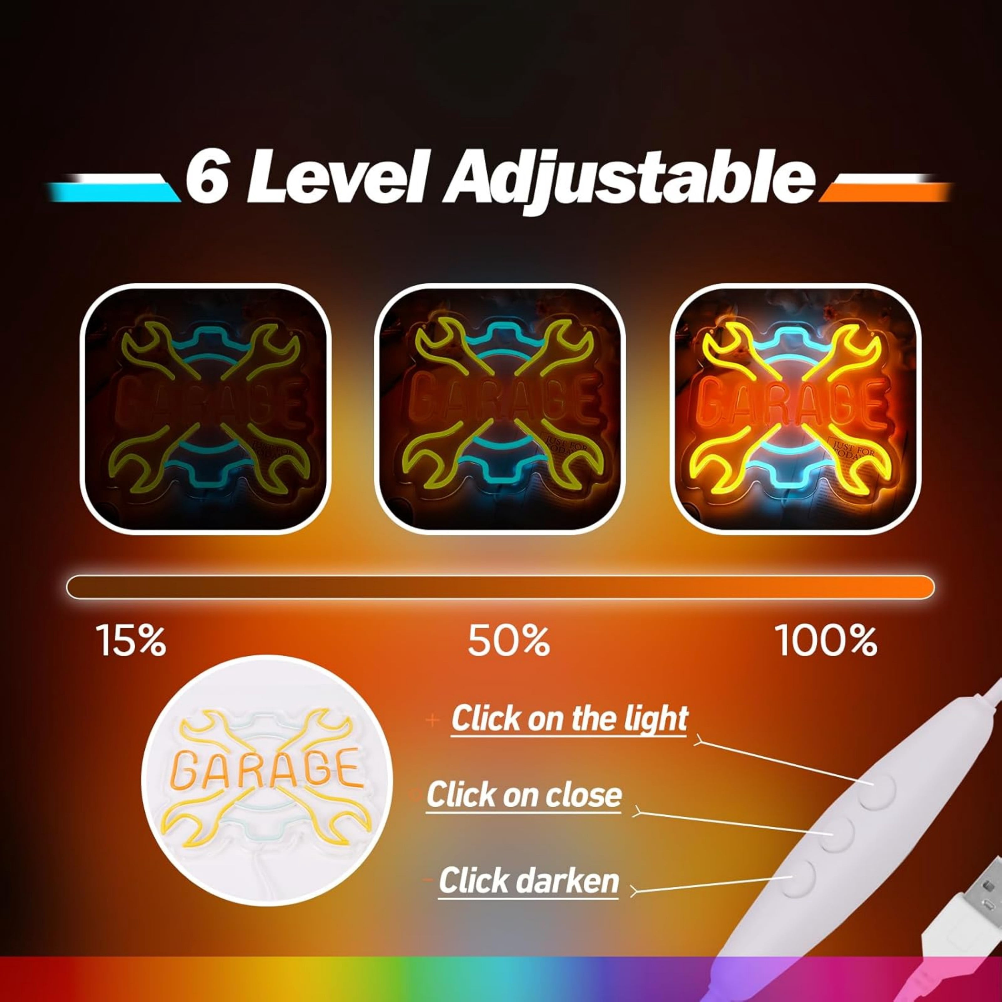 UPONRAY Garage Neon Signs, 11.8'*11.4' Dimmable & USB-Powered LED Neon Light, Stylish Wall Decor for Man Cave, Garage, Workshop