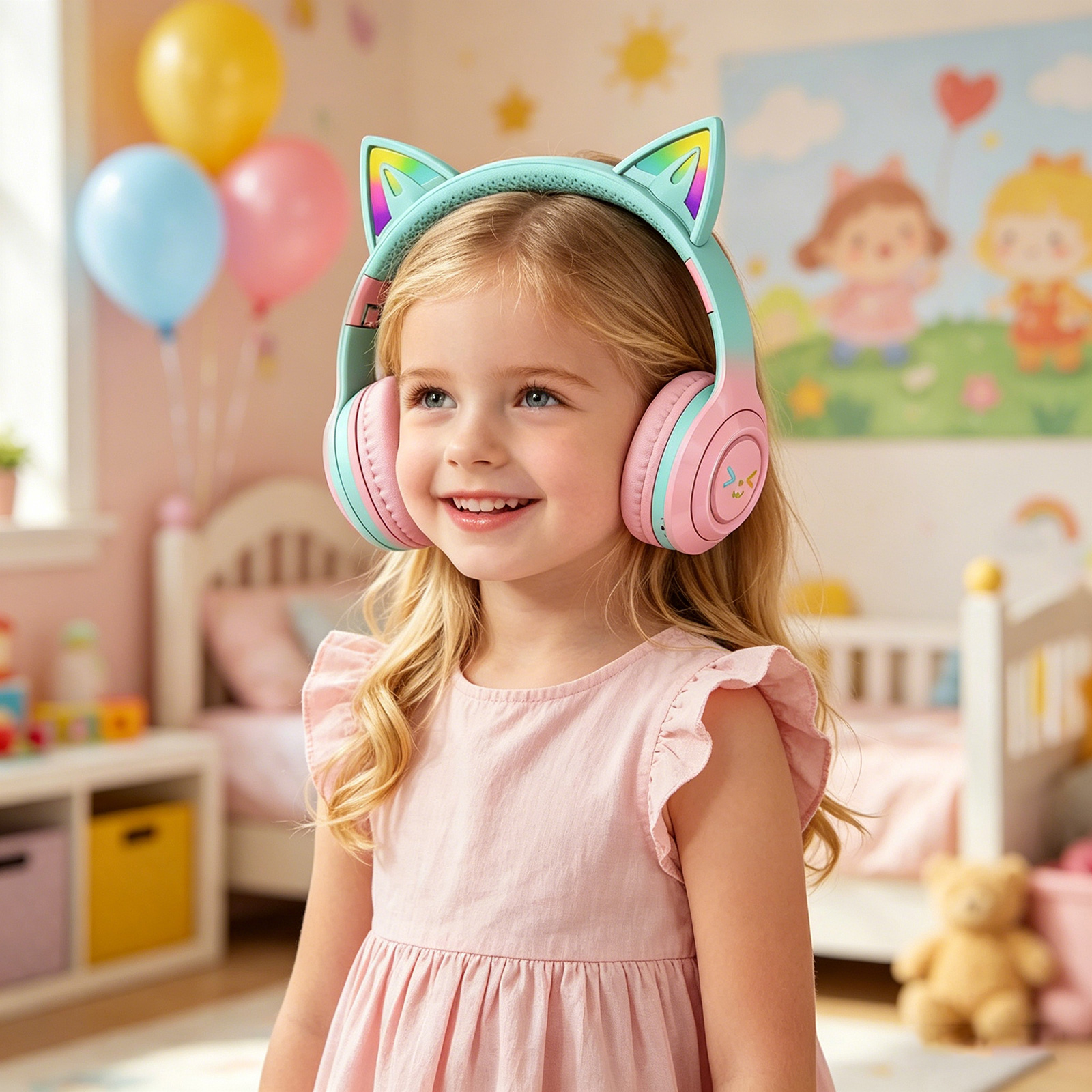 Rirool Cat Ear Bluetooth Headphones with LED Lights, Kids & Adults photo 5