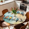 thumbnail image 2 of Watercolor Bird Elastic Fitted Round Table Cover Green Yellow Oil Painting Waterproof Outdoor Tablecloth for Holiday Party, Picnic, Patio & Dining Fits Tables Up to 55"-60", 2 of 8