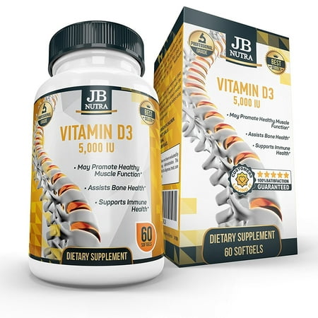 Best Vitamin D3 Supplement Softgels 5000 IU - Natural, Doctors Recommended For Everyone, Healthy Bones and Teeth, Healthy Immune System, Healthy Muscle Function By JB (Best Nutrition For Muscle Gain)