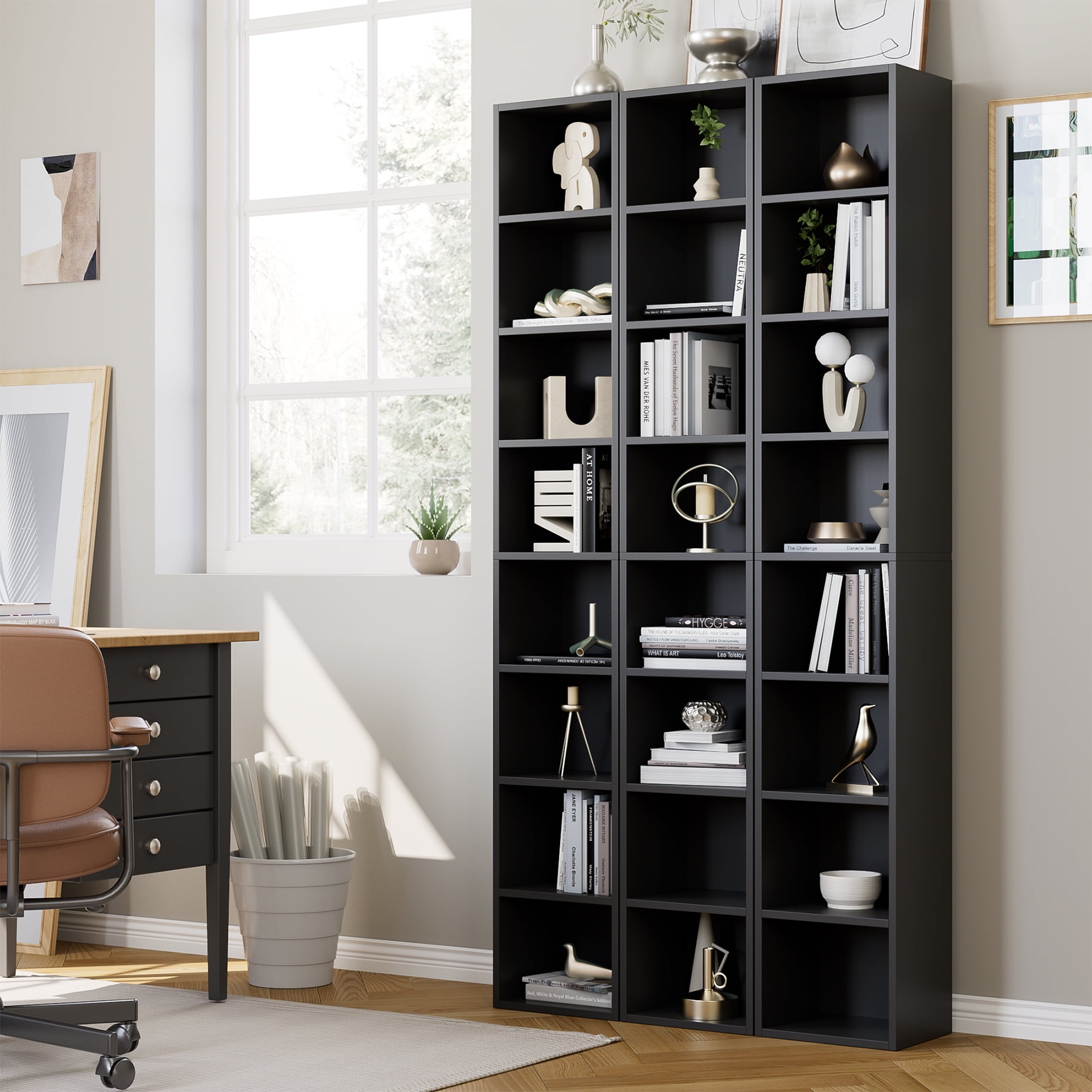 Homfa 8-Tier Wood Bookcase, 71'' Tall Storage Cube Organizer with Adjustable Shelves, Black