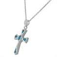 thumbnail image 2 of 925 Sterling Silver Latin Religious Cross Blue Turquoise-Tone Simulated Simulated Opal Pendant Necklace, 2 of 3