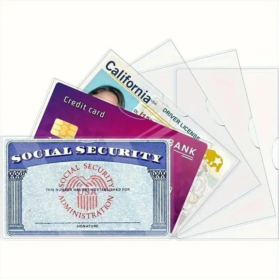 6 PCS card protectors suitable for storing ID cards, medical insurance cards, credit cards, driver's licenses, etc.; transparent and waterproof; size: 3.82 x 2.32 inches.