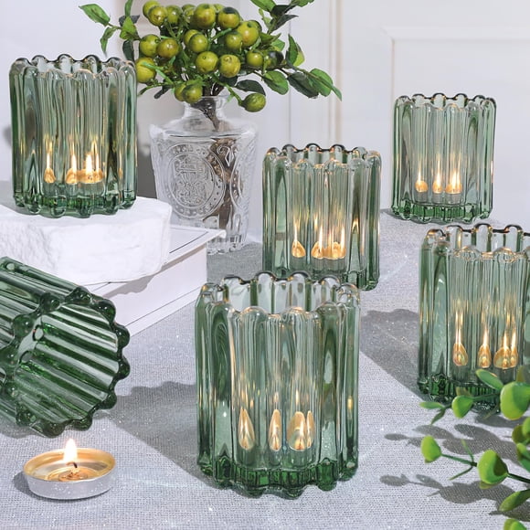 Portavelas votivo HAVITI de cristal verde para boda, 6 unidades