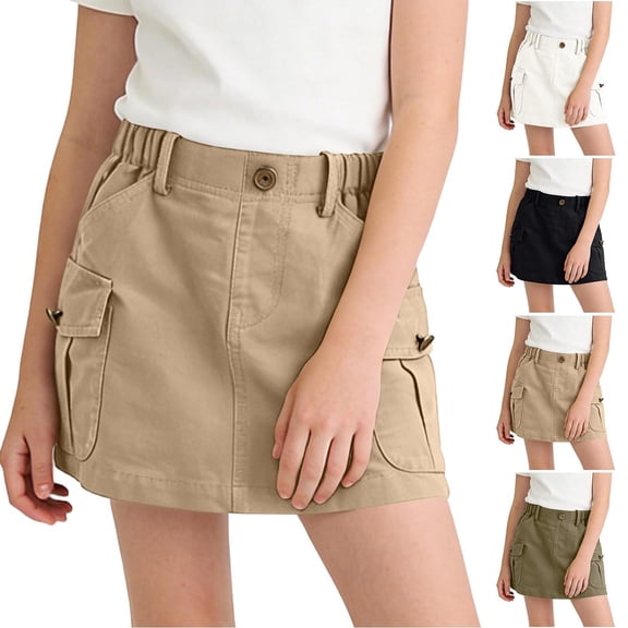 FRSASU Girls Cargo Skirt Low Waist Button Bodycon Mini Parachute Shorts Skirt Summer Kids Casual Daily Skirts with Pockets White