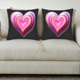 thumbnail image 3 of Set of 2 Decorative Throw Pillow Covers 18x18in - Vibrant Layered Heart Design in Pink Red Blue & Yellow on Black Background, 3 of 8