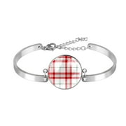 OWNTA Red & White Scottish Plaid Pattern, Adjustable Stainless Steel Bracelet with Unique Patterns