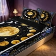 thumbnail image 2 of Homewish Moon Phase Print Zipper Full Size Comforter Sets with Fitted Sheet and 2 Pillowcases, Puprle Blue Floral Zipper Bedding Set, Black Reversible, 2 of 7