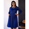 thumbnail image 3 of Plus Size Long Sleeve Pleated Fit N Flare Midi Dress, 3 of 10