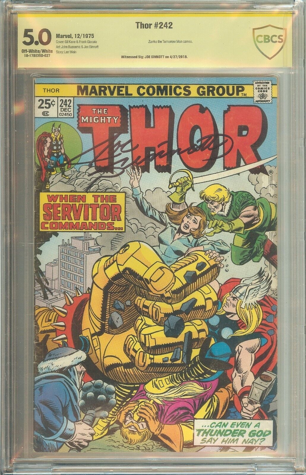 The Mighty Thor #242 CBCS 5.0 Signed Joe Sinnott